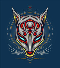 Kitsune illustration design for T shirt, clothing, apparel
