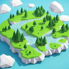 Obraz premium Low-poly city with building and trees. Generative AI.
