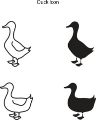 Silhouettes and outline icon of wild and domestic duck, Duck in flight, silhouette of goose, duck, set, Real duck silhouette.