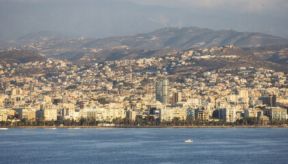 Fototapeta na wymiar Modern Cityscape on the Sea Coast. Limassol, Cyprus. City Buildings