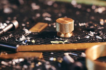 a close up of a metal object on a table