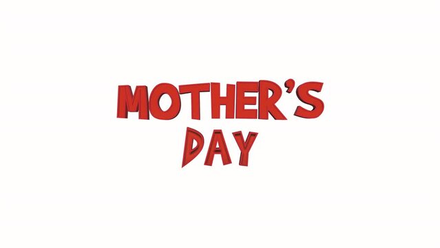 Cartoon red Mothers Day text on white gradient, motion abstract holidays, promo and advertising style background