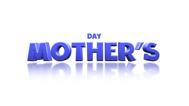Cartoon blue Mothers Day text on white gradient, motion abstract holidays, promo and advertising style background
