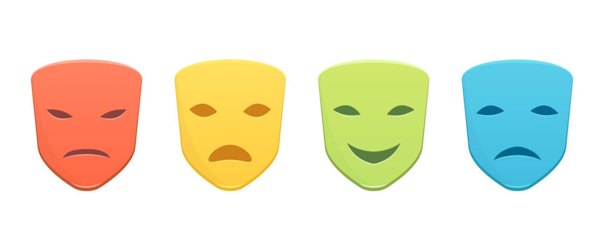 Theatrical masks. Comedy, drama, tragedy, surprise symbol.