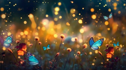 A bokeh background of a whimsical garden with colorful butterflies and dragonflies Generative AI