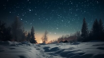 Naklejka premium A bokeh background of a snowy landscape under the stars Generative AI