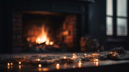 A bokeh background of a cozy fireplace on a cold winter night Generative AI