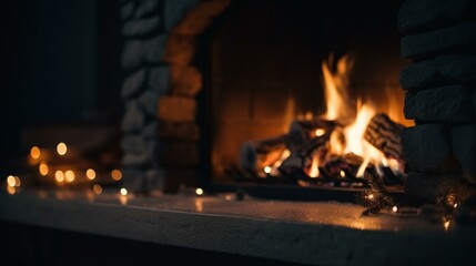 A bokeh background of a cozy fireplace on a cold winter night Generative AI