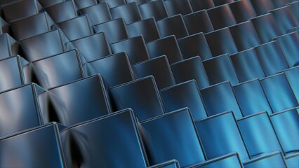 Obraz premium Steel shiny blue cubes, abstract symmetrical background. 3d render