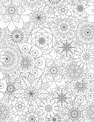 Coloring pages for children and adults.Blooming garden illustration hand drawing.   