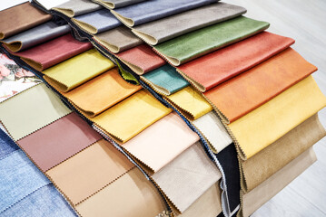 Leather upholstery furniture samples in store