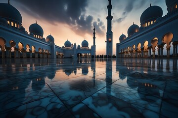 mosque full object perspective photo generate AI, for ramadhan kareem, eid al fitr, eid adha, islamic event