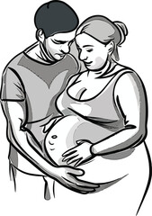 Pregnant mother illustration in elegant line art style, Pregnant women vector