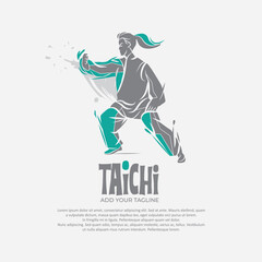 Silhouette of person with tai chi gesture position vector drawing.Suitable for martial arts logo and illustration