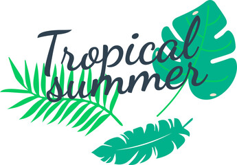 Summer doodle badge label design with lettering tropical summer