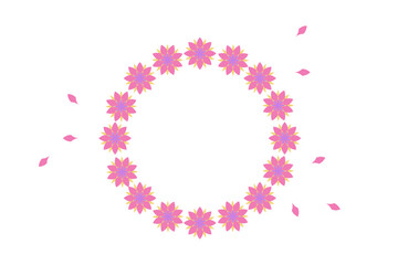 Soft pink wreath of spring flowers. Pink flower frame with purple color for cards, invitations. 