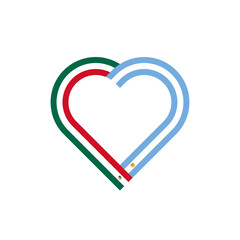 unity concept. heart ribbon icon of mexico and argentina flags. PNG