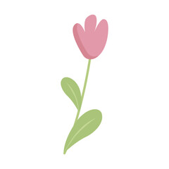 Single tulip flower. Cartoon character illustration, vector hand drawing. Cute clipart in pastel colors on a white background. For the design of postcards, social networks, covers, fabrics, etc.