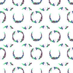 Hand drawn watercolor blueberry, strawberry, marshmallow and black currants seamless pattern on white background. Gift-wrapping, banner, textile, fabric, wallpaper.