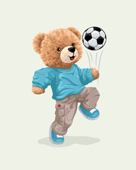 Vector illustration of cute teddy bear juggling soccer ball