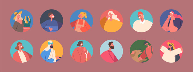Collection Of Avatars Representing Different People, Ages, And Ethnicities For Website Design, Marketing, Illustration