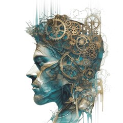 man in profile an intricate clock and array Generative AI