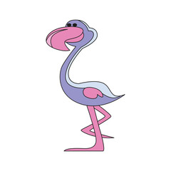 Cute cartoon flamingo standing. Vector illustration isolated on white background.