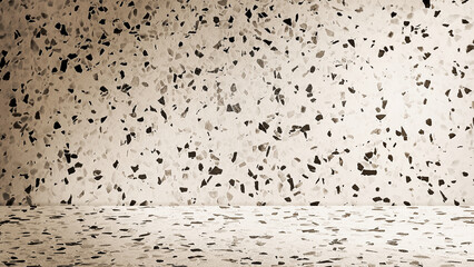 vintage terrazzo studio backdrop for product displayed in brown, sepia color tone. natural beauty room backdrop with stone fragments texture. stone texture for background pattern wall and floor.