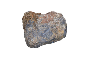 Raw specimen of Stibnite rock stone isolated on white background.