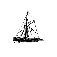 black and white sketch of a boat with transparent background