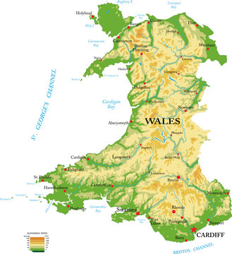 Wales highly detailed physical map