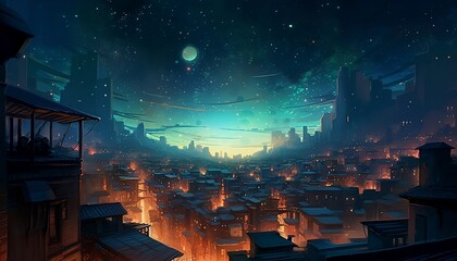 Celestial city, set during a meteor shower, generative AI