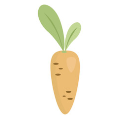 One cute carrot drawn in a simple flat style. Vector illustration hand drawn. Isolated on white background. Cartoon character. Universal template for your design. For use in your design, icon, logo