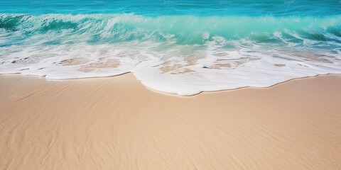 Soft blue ocean wave on clean sandy beach ai generative