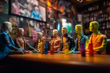 Fictional Gay Men - Plastic Dolls,  Having fun at a colourful Gay Bar, Generative AI Illustration