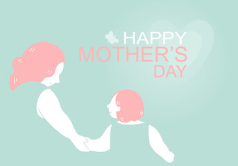 Mother and child smiling and holding hand together, Mother's day background, flat vector illustration.