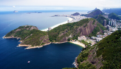 Naklejka premium Aerial panoramic view of Rio de Janeiro city - landscape panorama of Brazil from above, South America