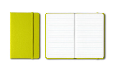 Light green closed and open lined notebooks isolated on transparent background