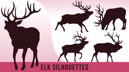 Collection of Detailed Elk Silhouette Vectors