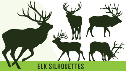 Collection of Detailed Elk Silhouette Vectors