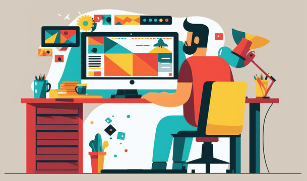 Designer at work flat illustration. Generative AI.