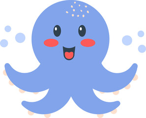 Summer cartoon kawaii octopus cute flat doodle style 