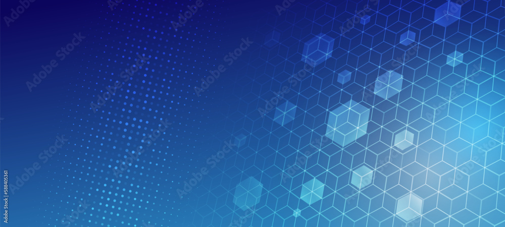 Aufkleber Geometric background of hexagonal objects, with perspective effect. Polygonal abstract composition. Blue molecular background for the presentation of health, medical or technical topics.