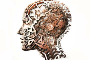 Fototapeta premium Gears turning in a human head. Idea generation. Knowledge. Innovation. Generative AI