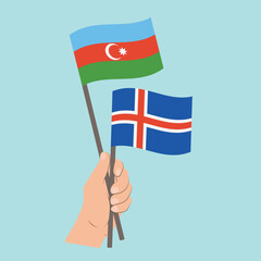 Flags of Azerbaijan and Iceland, Hand Holding flags