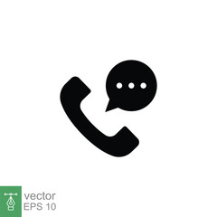 Old phone handset and talk bubble icon. Telephone support, communication concept. Simple solid style. Black silhouette, glyph symbol. Vector illustration isolated on white background. EPS 10.
