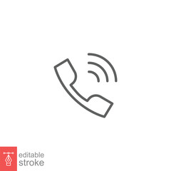 Phone call ringing icon. Telephone, incoming, receiver, communication concept. Simple outline style. Thin line symbol. Vector illustration isolated on white background. Editable stroke EPS 10.