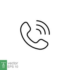 Phone call ringing icon. Telephone, incoming, receiver, communication concept. Simple outline style. Thin line symbol. Vector illustration isolated on white background. EPS 10.