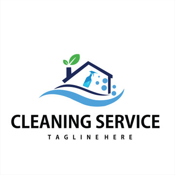 a cleaning service logo with urban house illustrator with vector design