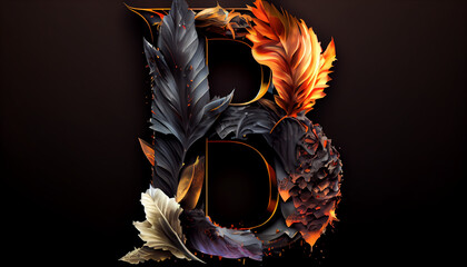 Capital letter B ateampunk alphabet in gold and black colour created with generative Ai technology